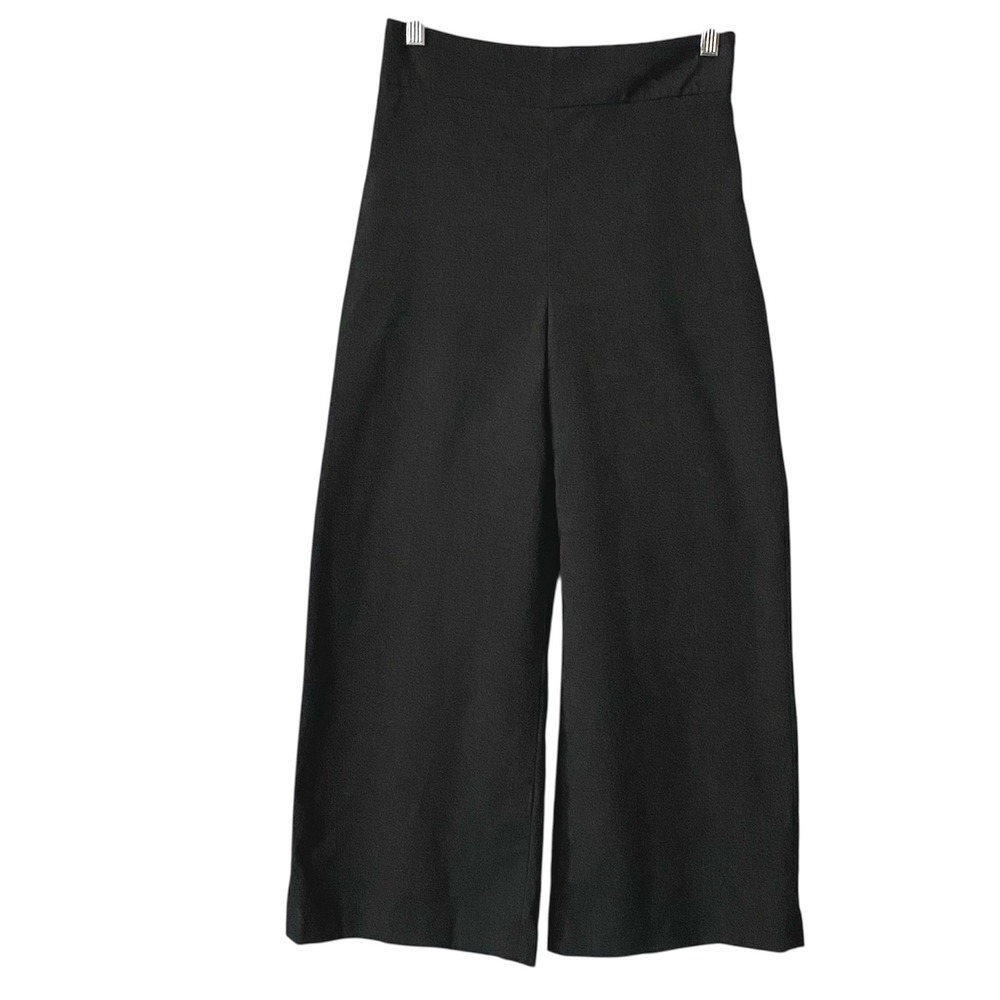 Zara Womens High Waisted Wide Leg Cropped Trousers Side Zip Dark Grey Sz Small